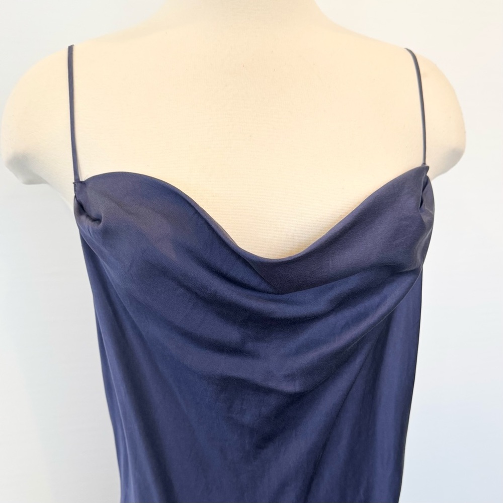 1999 Victoria’s Secret Silk Blue Navy Draped Cowl Vintage Maxi Gown Slip Dress L - Picture 6 of 9